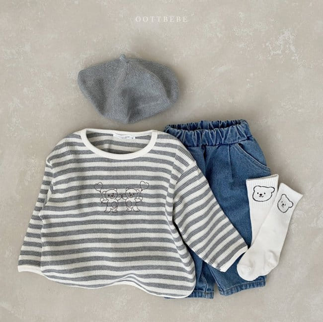 OOTT BEBE - Korean Children Fashion - #Kfashion4kids - Bong Bong Denim Baggy Pants - 8
