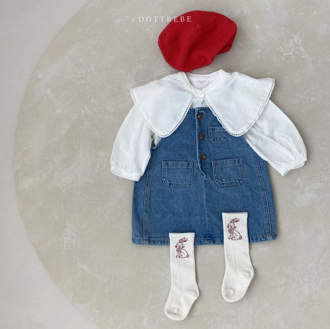 OOTT BEBE - Korean Children Fashion - #Kfashion4kids - Bong Bong Denim One-piece - 10