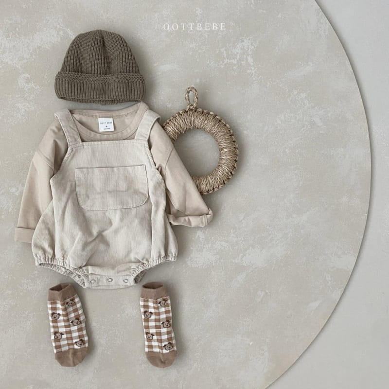 OOTT BEBE - Korean Children Fashion - #Kfashion4kids - Corduroy Dungarees Bodysuit - 2