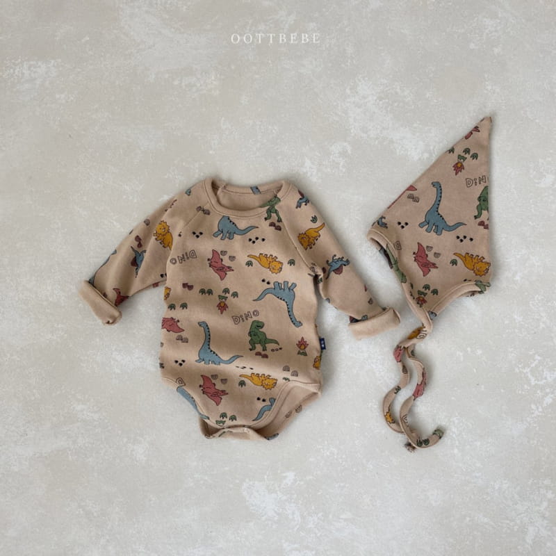 OOTT BEBE - Korean Children Fashion - #Kfashion4kids - Dino Bodysuit with Bonnet - 2