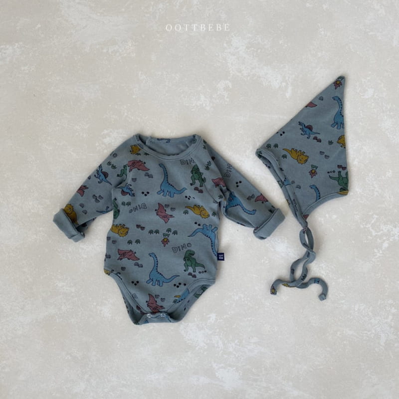 OOTT BEBE - Korean Children Fashion - #Kfashion4kids - Dino Bodysuit with Bonnet - 4