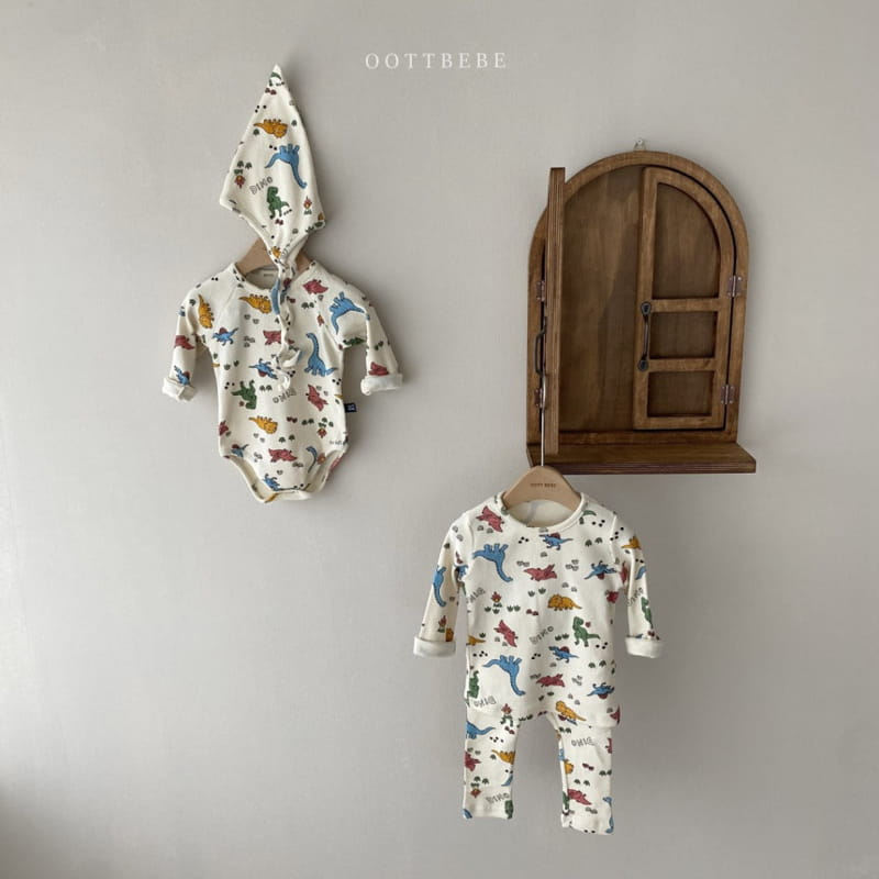 OOTT BEBE - Korean Children Fashion - #Kfashion4kids - Dino Bodysuit with Bonnet - 6