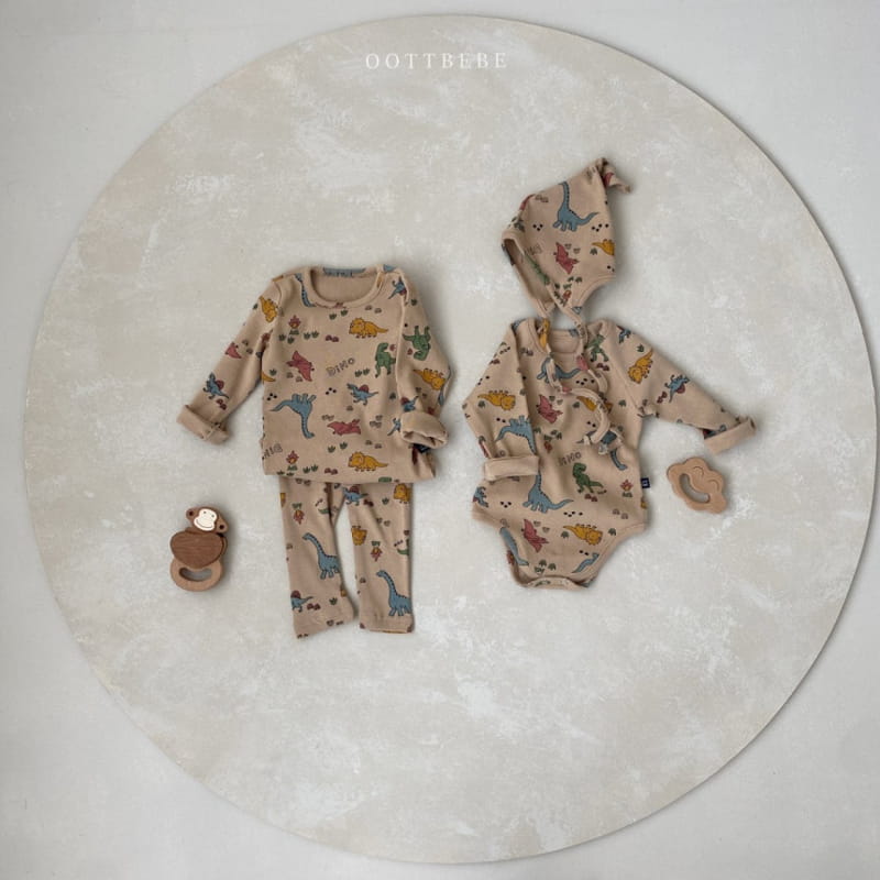 OOTT BEBE - Korean Children Fashion - #Kfashion4kids - Dino Bodysuit with Bonnet - 7