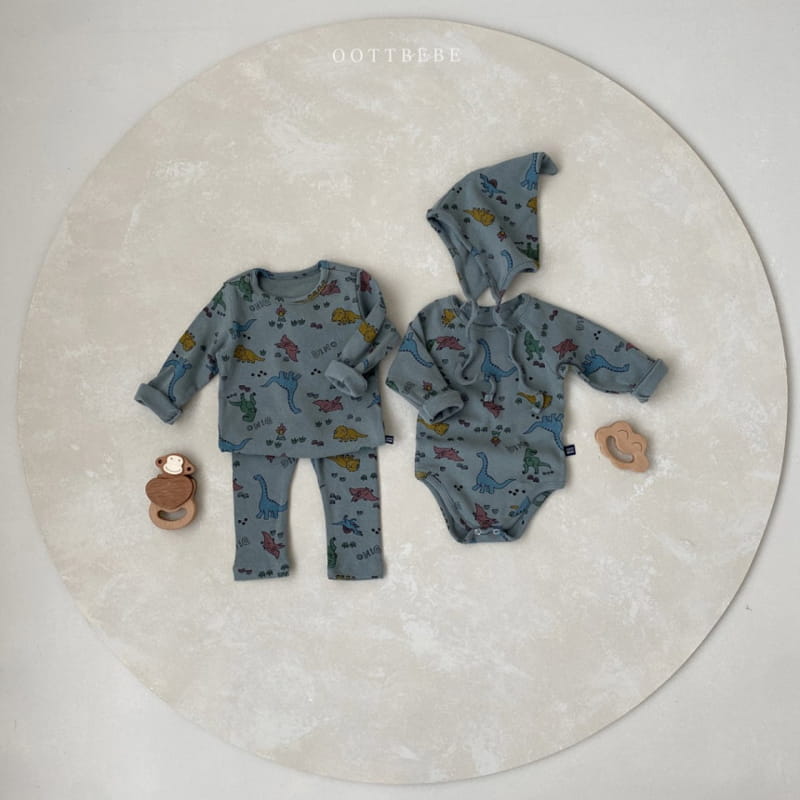 OOTT BEBE - Korean Children Fashion - #Kfashion4kids - Dino Bodysuit with Bonnet - 8