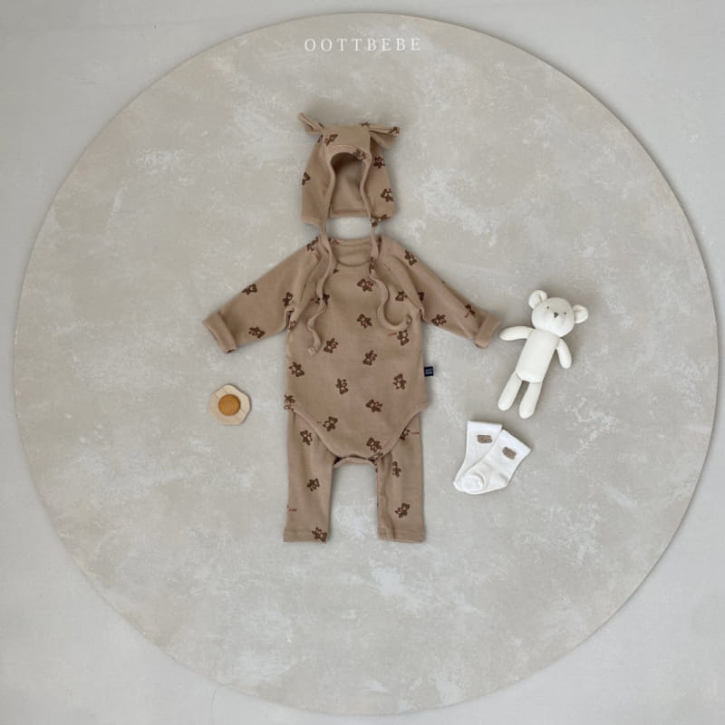 OOTT BEBE - Korean Children Fashion - #Kfashion4kids - Hear Teddy Bonnet Leggings Bodysuit Set - 10