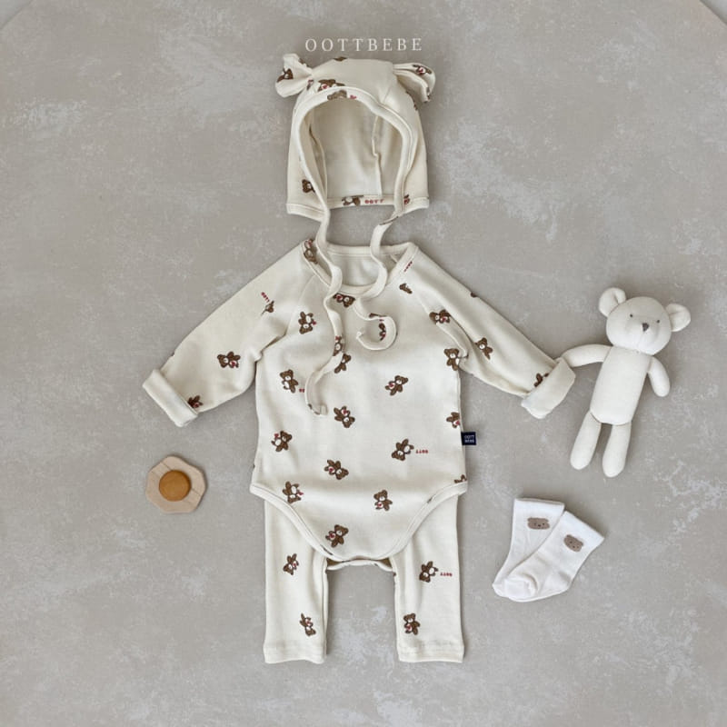 OOTT BEBE - Korean Children Fashion - #Kfashion4kids - Hear Teddy Bonnet Leggings Bodysuit Set - 11