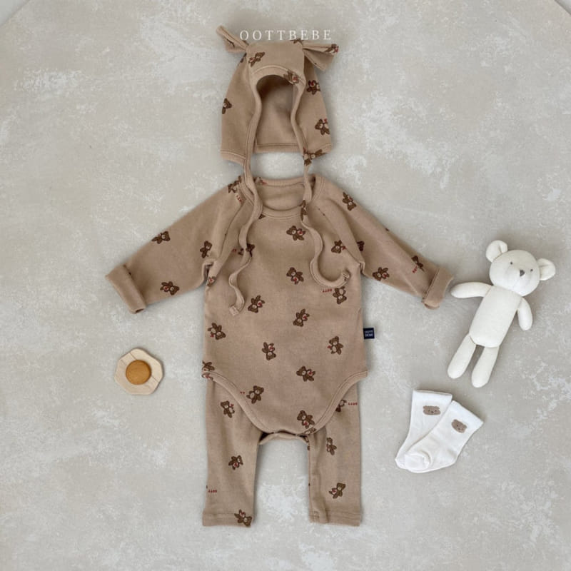 OOTT BEBE - Korean Children Fashion - #Kfashion4kids - Hear Teddy Bonnet Leggings Bodysuit Set - 9