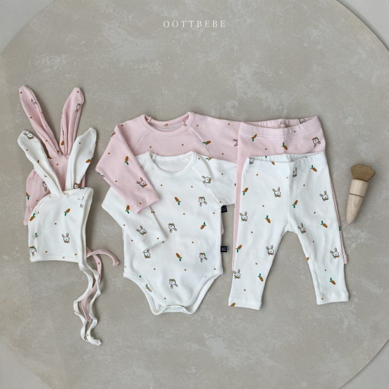 OOTT BEBE - Korean Children Fashion - #Kfashion4kids - Carrot Barney Bonnet Leggings Bodysuit Set - 11