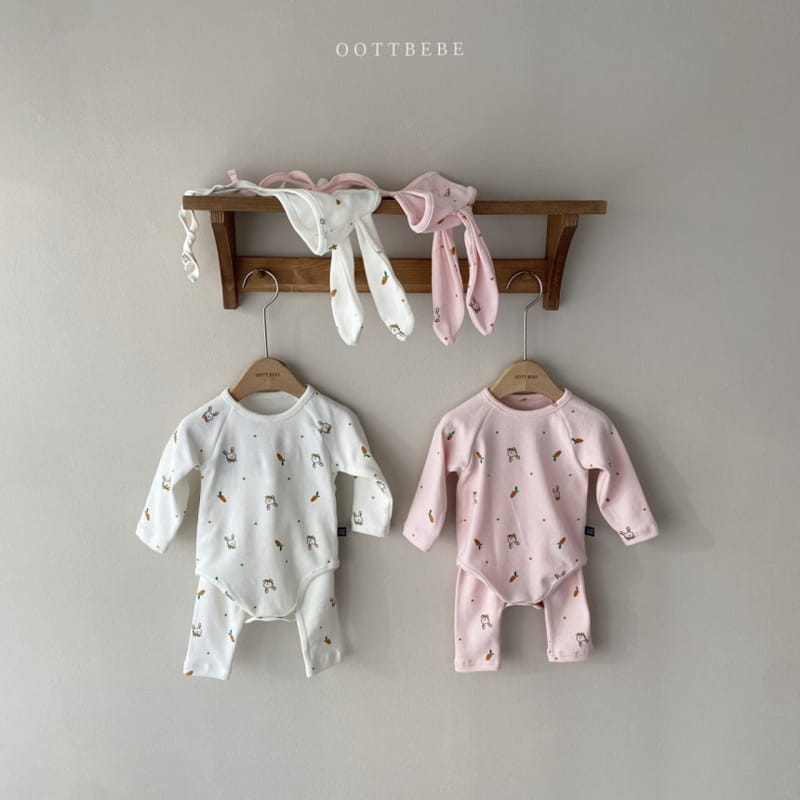 OOTT BEBE - Korean Children Fashion - #Kfashion4kids - Carrot Barney Bonnet Leggings Bodysuit Set - 2