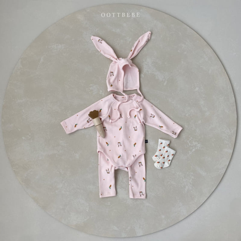 OOTT BEBE - Korean Children Fashion - #Kfashion4kids - Carrot Barney Bonnet Leggings Bodysuit Set - 5