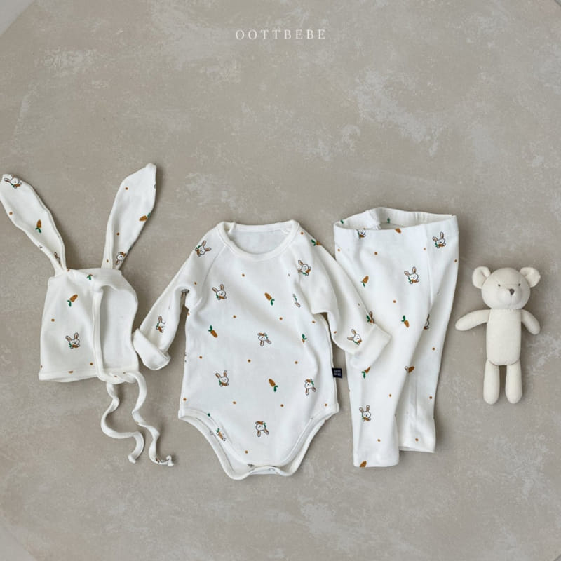 OOTT BEBE - Korean Children Fashion - #Kfashion4kids - Carrot Barney Bonnet Leggings Bodysuit Set - 9