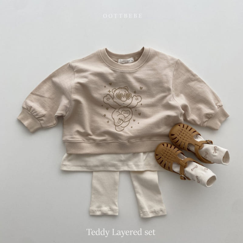 OOTT BEBE - Korean Children Fashion - #Kfashion4kids - Teddy Layered Sweatshirt Leggings Set - 11