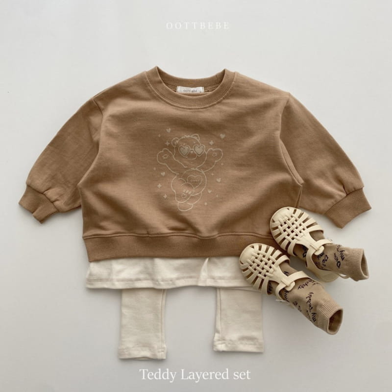 OOTT BEBE - Korean Children Fashion - #Kfashion4kids - Teddy Layered Sweatshirt Leggings Set - 9