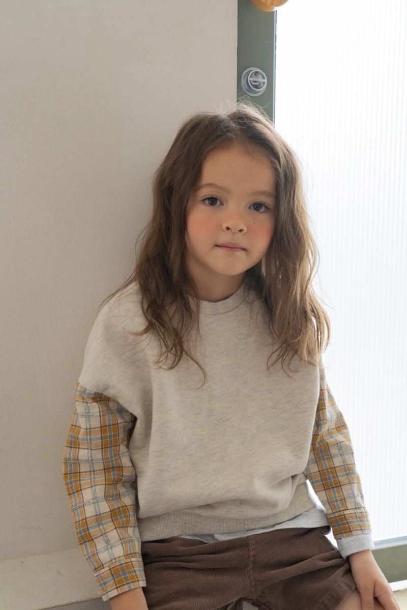 PAPER STUDIOS - Korean Children Fashion - #Kfashion4kids - Check Sleeve Sweatshirt - 2