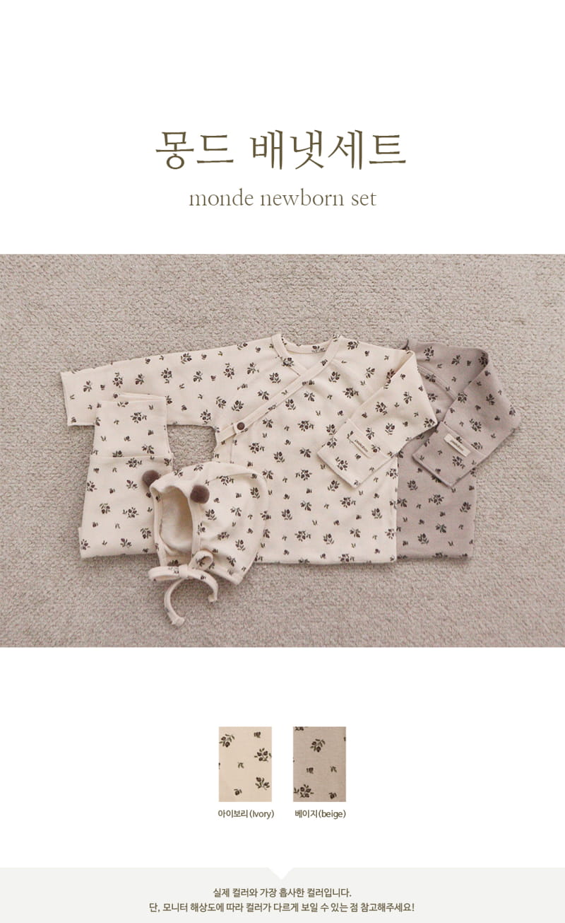 PEEKABOO - Korean Children Fashion - #Kfashion4kids - Monde Newborn Set with Bonnet - 2