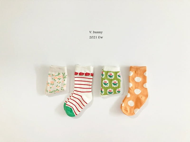 V BUNNY - Korean Children Fashion - #Kfashion4kids - Stripe Flower Socks [set of 4]