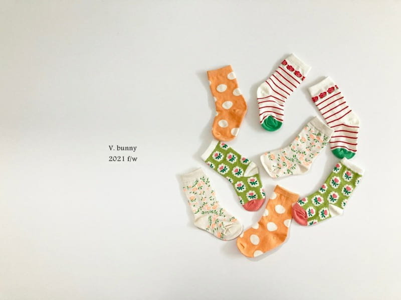V BUNNY - Korean Children Fashion - #Kfashion4kids - Stripe Flower Socks [set of 4] - 6