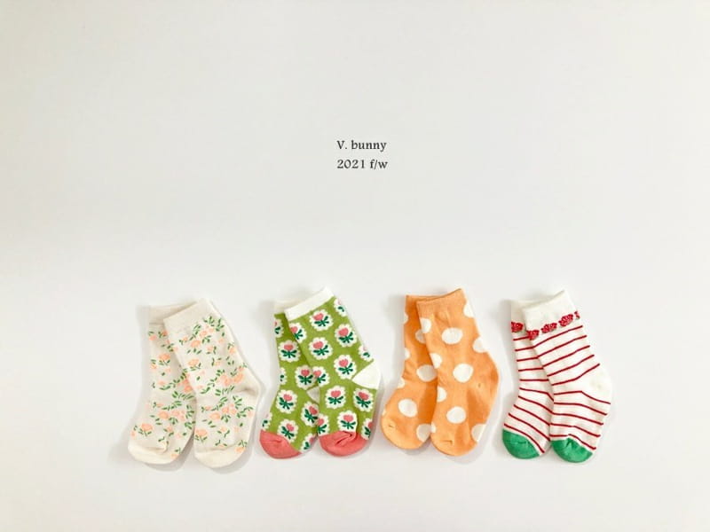 V BUNNY - Korean Children Fashion - #Kfashion4kids - Stripe Flower Socks [set of 4] - 7