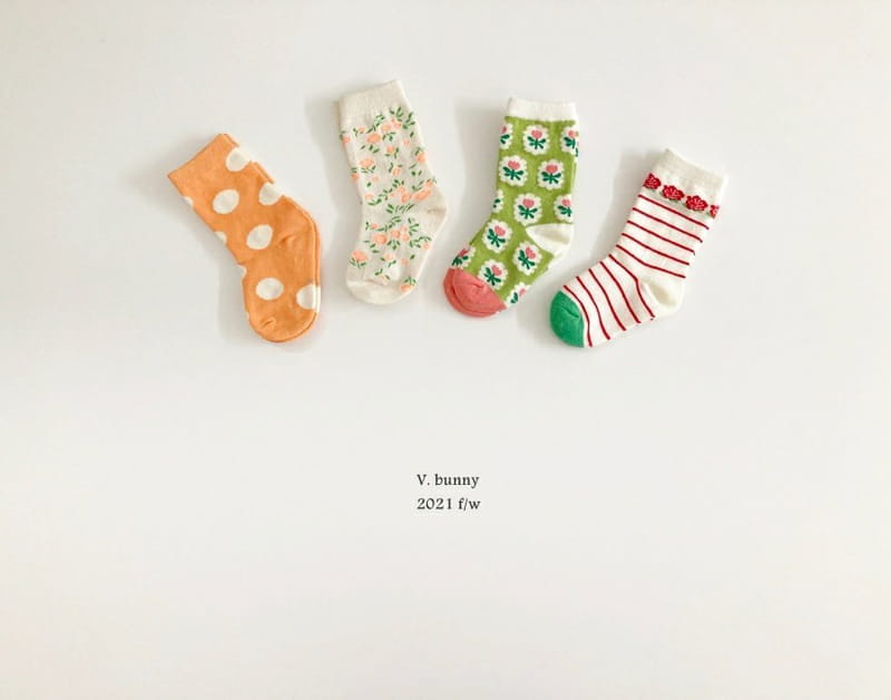 V BUNNY - Korean Children Fashion - #Kfashion4kids - Stripe Flower Socks [set of 4] - 8