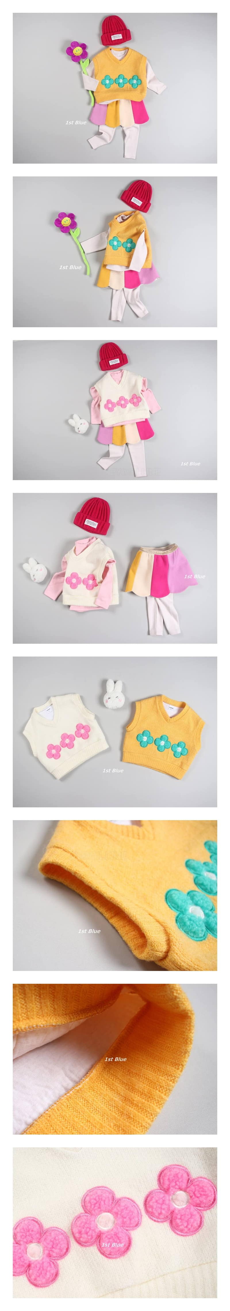 1ST BLUE - Korean Children Fashion - #Kfashion4kids - Flower Knit Vest