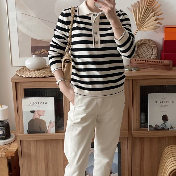 AFTER GLOW - Korean Children Fashion - #Kfashion4kids - Stripes Collar Knit - 2