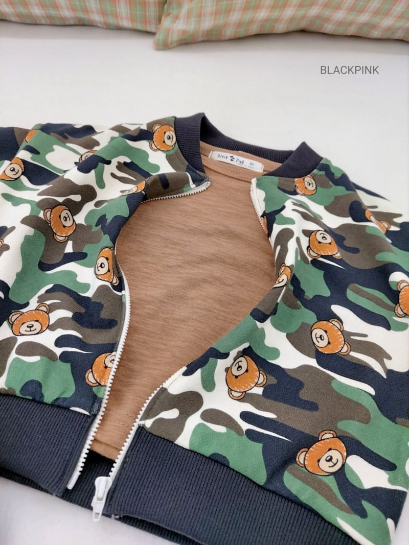 BLACK PINK - Korean Children Fashion - #Kfashion4kids - Camo Bear Zip-up - 3