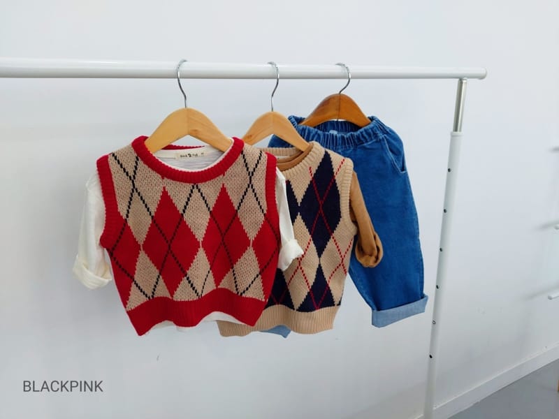 BLACK PINK - Korean Children Fashion - #Kfashion4kids - Argyle Check Vest