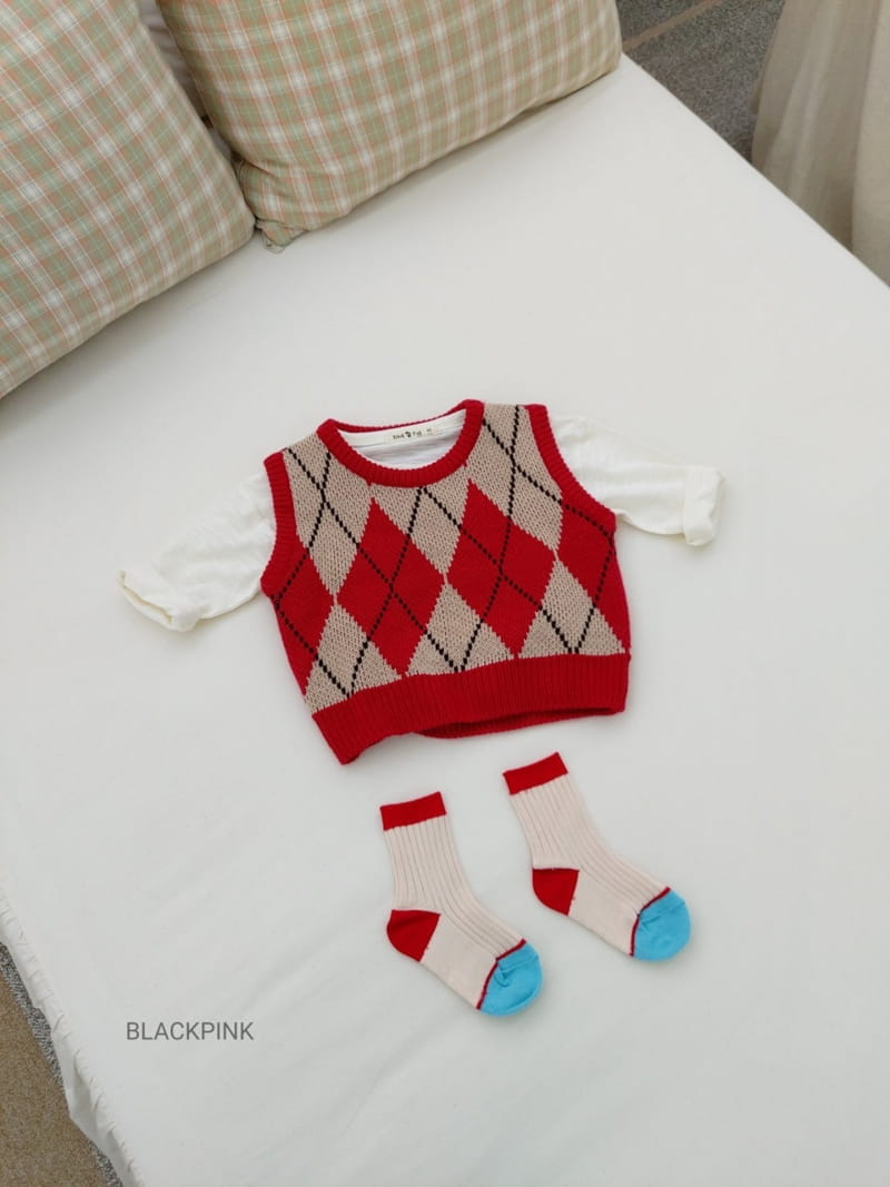 BLACK PINK - Korean Children Fashion - #Kfashion4kids - Argyle Check Vest - 4