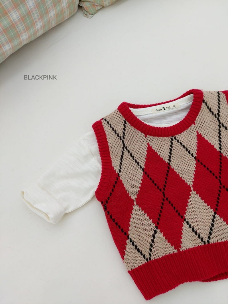 BLACK PINK - Korean Children Fashion - #Kfashion4kids - Argyle Check Vest - 6