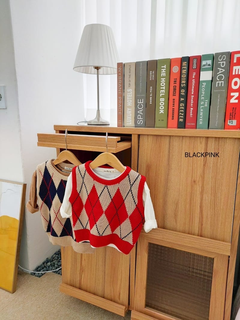 BLACK PINK - Korean Children Fashion - #Kfashion4kids - Argyle Check Vest - 7