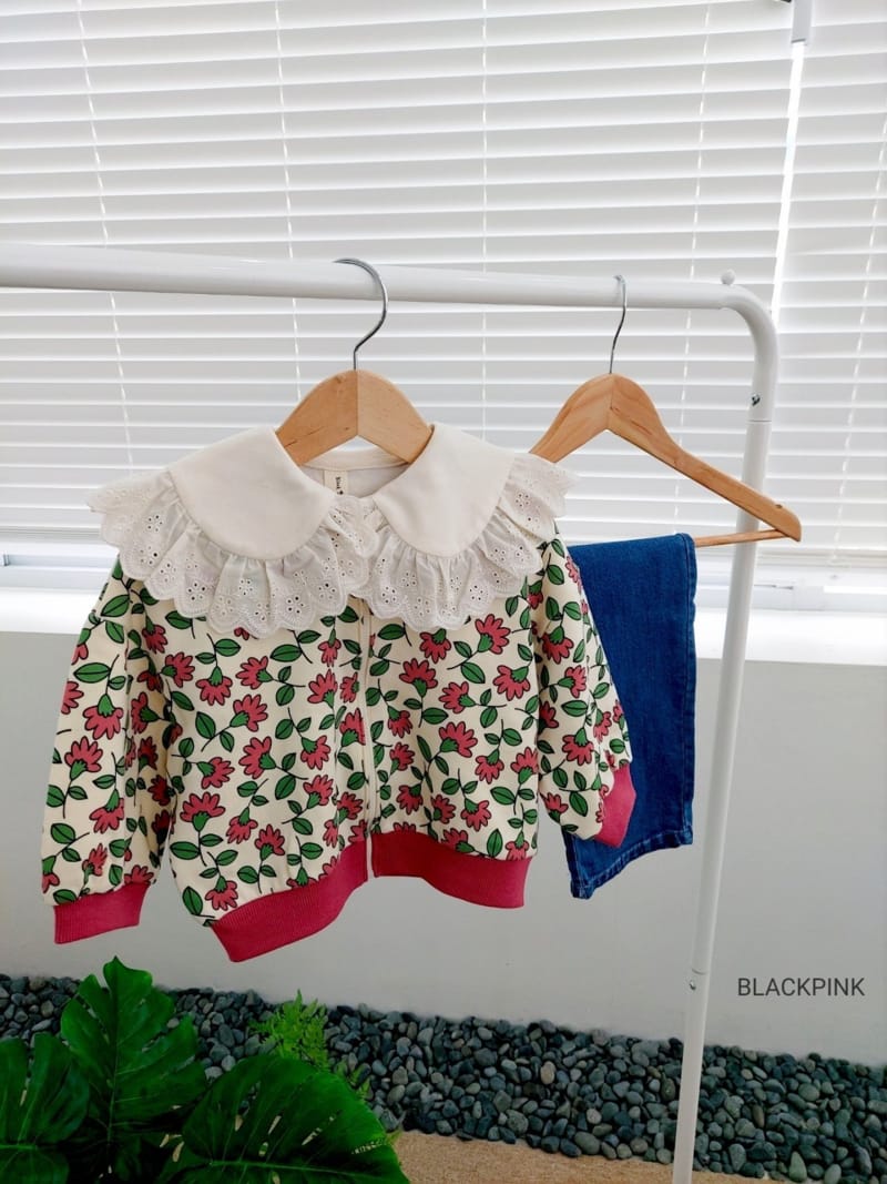 BLACK PINK - Korean Children Fashion - #Kfashion4kids - Marlang Flower Zip-up