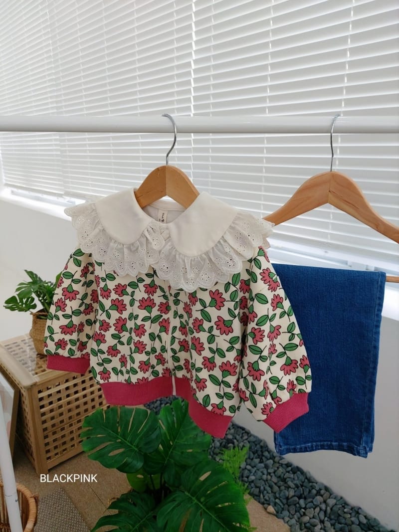 BLACK PINK - Korean Children Fashion - #Kfashion4kids - Marlang Flower Zip-up - 4