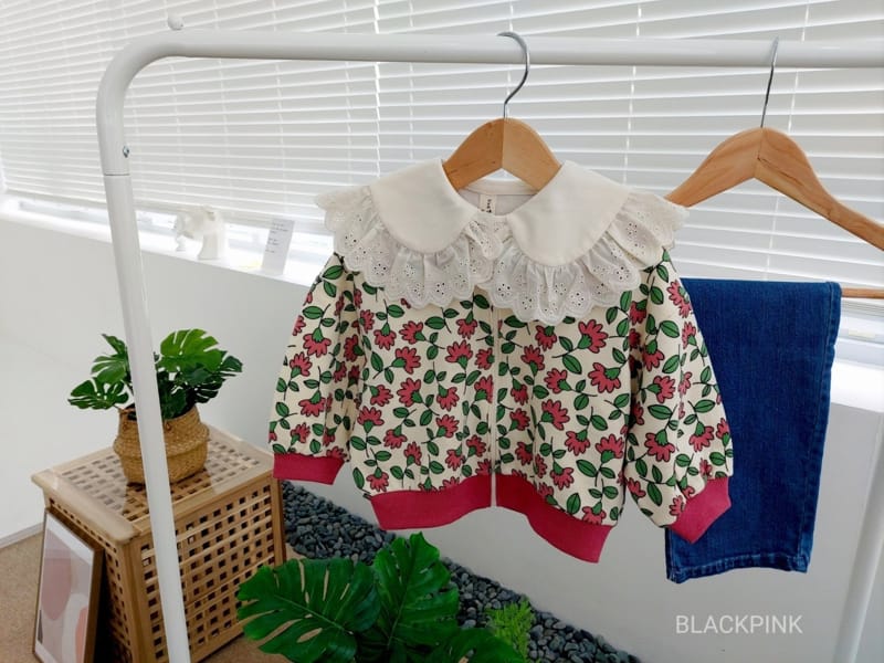 BLACK PINK - Korean Children Fashion - #Kfashion4kids - Marlang Flower Zip-up - 5