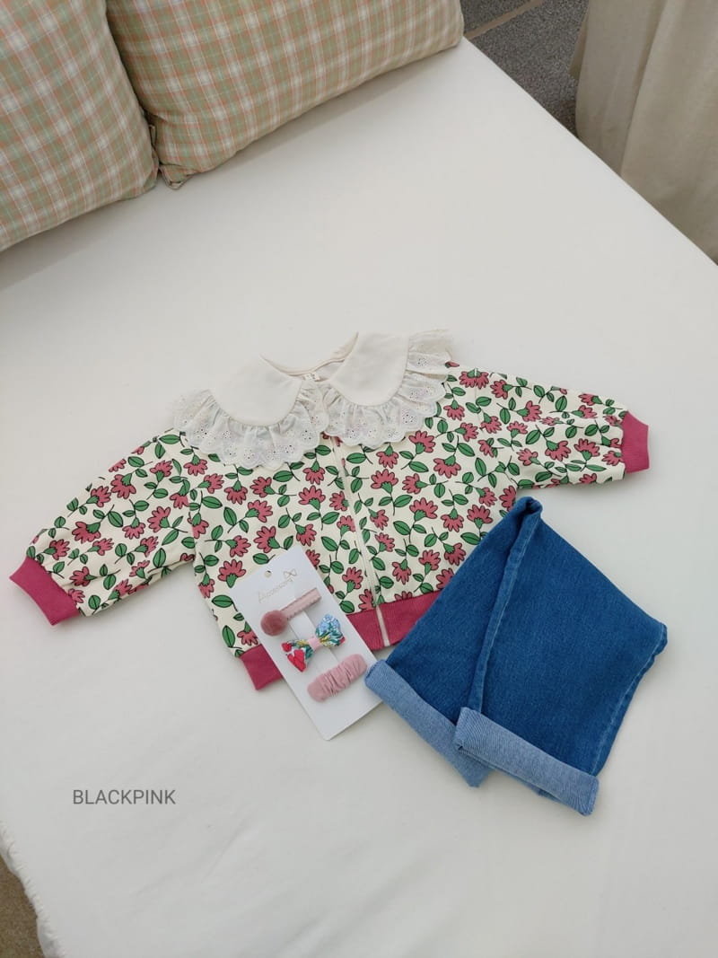 BLACK PINK - Korean Children Fashion - #Kfashion4kids - Marlang Flower Zip-up - 6