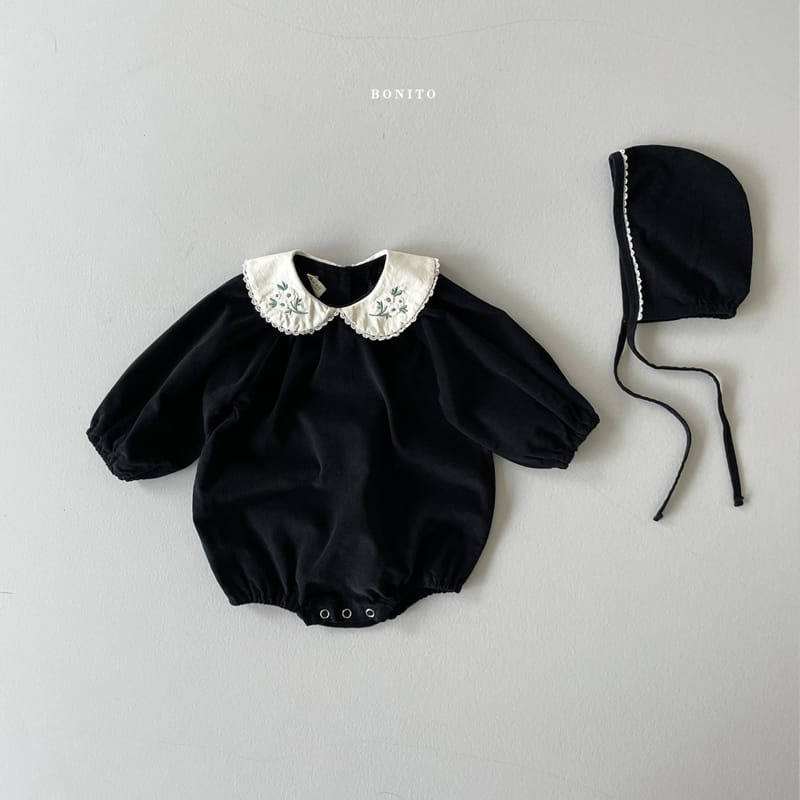 BONITO - Korean Children Fashion - #Kfashion4kids - Rib Embroidery Bodysuit with Bonnet