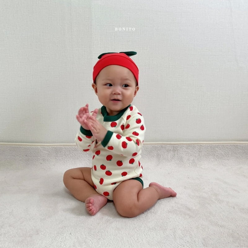 BONITO - Korean Children Fashion - #Kfashion4kids - Tomato Bodysuit with Beanie - 12