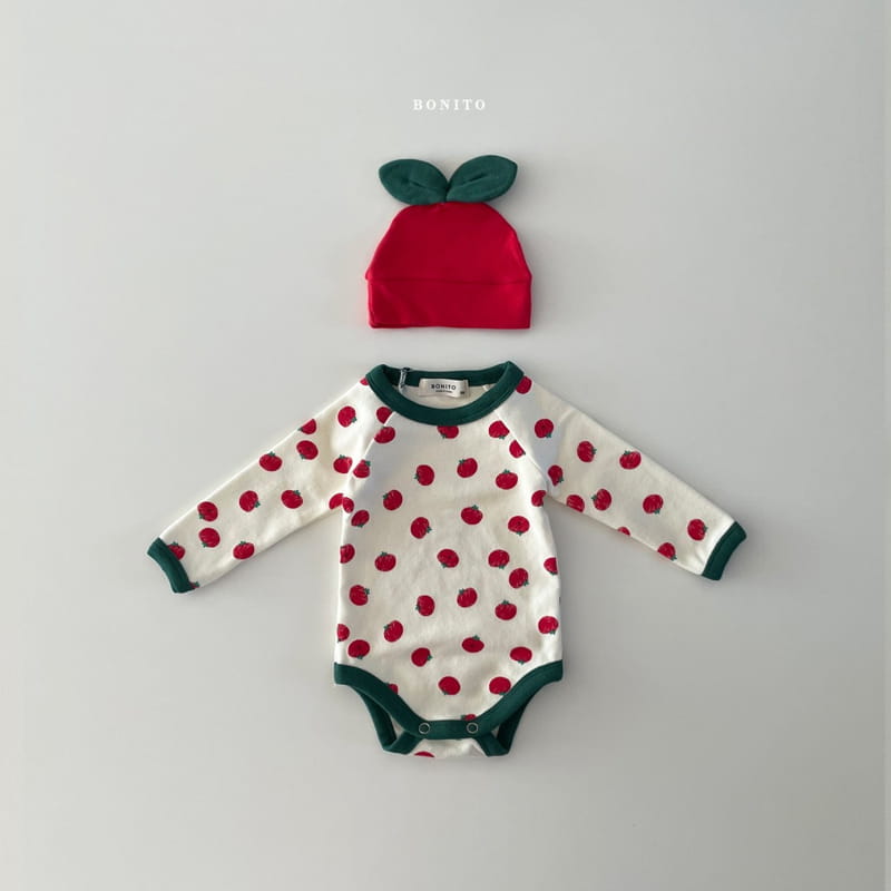 BONITO - Korean Children Fashion - #Kfashion4kids - Tomato Bodysuit with Beanie - 2