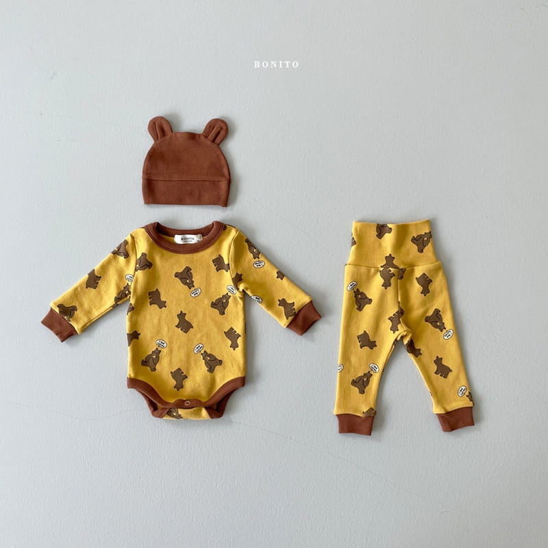 BONITO - Korean Children Fashion - #Kfashion4kids - Bear Bodysuit Leggings Bonnet Set - 10