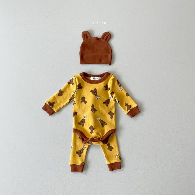 BONITO - Korean Children Fashion - #Kfashion4kids - Bear Bodysuit Leggings Bonnet Set - 11