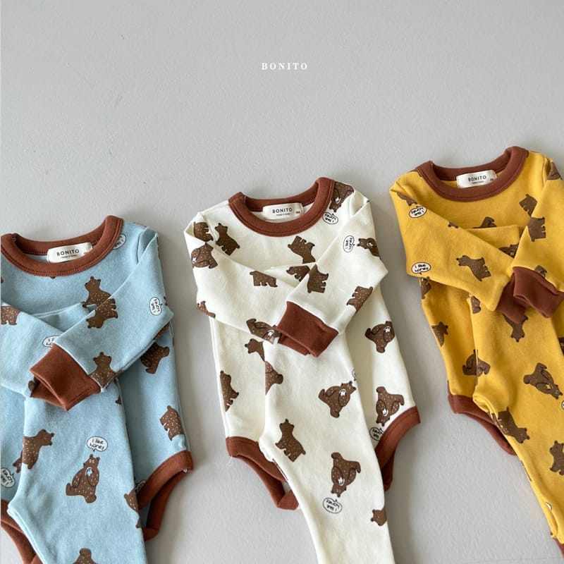 BONITO - Korean Children Fashion - #Kfashion4kids - Bear Bodysuit Leggings Bonnet Set - 3