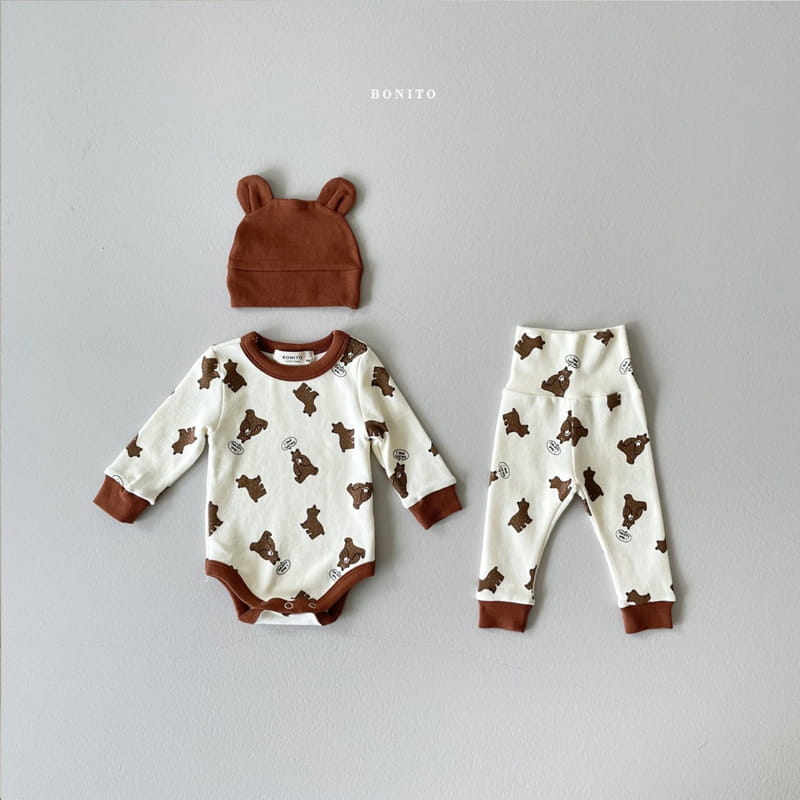 BONITO - Korean Children Fashion - #Kfashion4kids - Bear Bodysuit Leggings Bonnet Set - 4