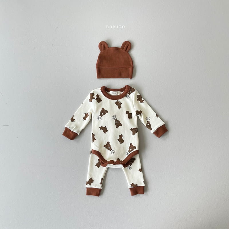 BONITO - Korean Children Fashion - #Kfashion4kids - Bear Bodysuit Leggings Bonnet Set - 5