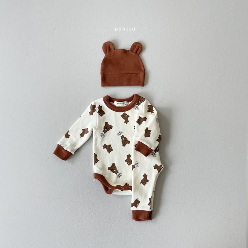 BONITO - Korean Children Fashion - #Kfashion4kids - Bear Bodysuit Leggings Bonnet Set - 6