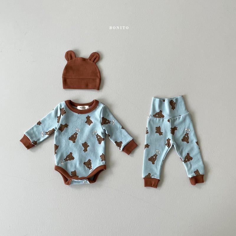 BONITO - Korean Children Fashion - #Kfashion4kids - Bear Bodysuit Leggings Bonnet Set - 7