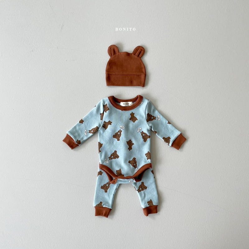 BONITO - Korean Children Fashion - #Kfashion4kids - Bear Bodysuit Leggings Bonnet Set - 8