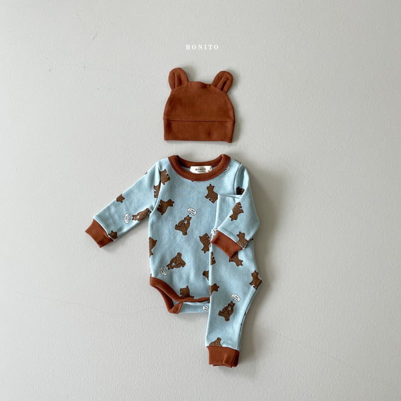 BONITO - Korean Children Fashion - #Kfashion4kids - Bear Bodysuit Leggings Bonnet Set - 9