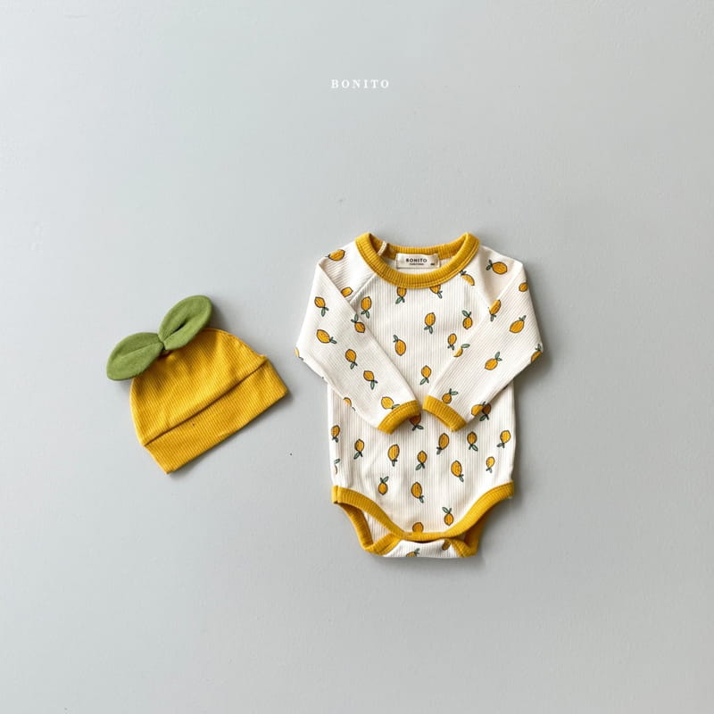 BONITO - Korean Children Fashion - #Kfashion4kids - Lemon Bodysuit with Beanie - 2