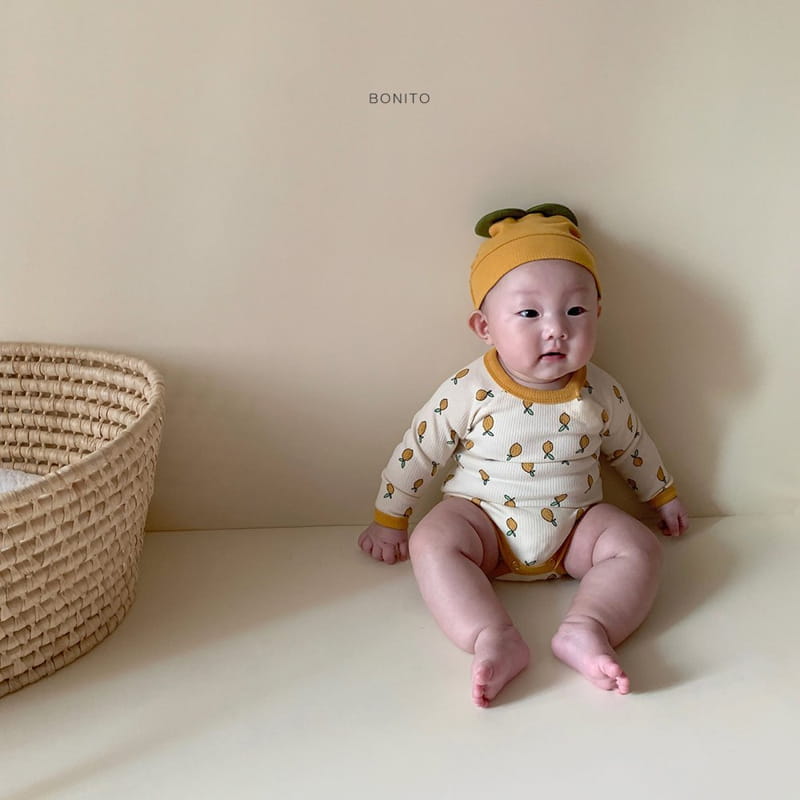 BONITO - Korean Children Fashion - #Kfashion4kids - Lemon Bodysuit with Beanie - 5