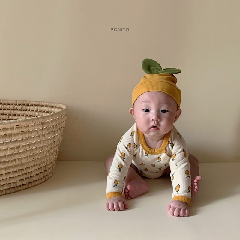 BONITO - Korean Children Fashion - #Kfashion4kids - Lemon Bodysuit with Beanie - 6