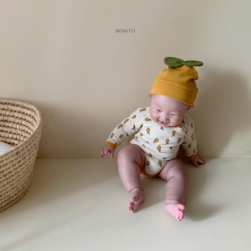 BONITO - Korean Children Fashion - #Kfashion4kids - Lemon Bodysuit with Beanie - 8